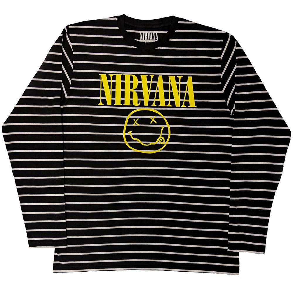 Nirvana - Yellow Happy Face Striped Sweater/trui - Zwart/Wit